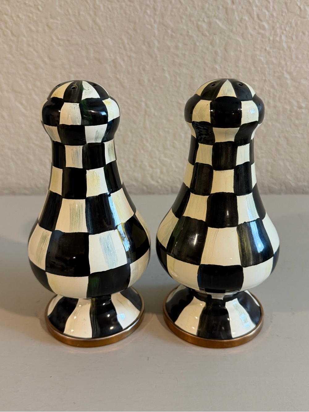 Mackenzie Childs Large Salt Pepper Shakers Courtly Check No Flaws New